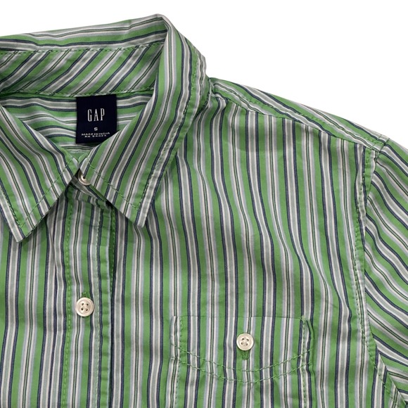 GAP Womens Striped Button Down Long Sleeve Shirt Small Green Blue Casual Retro - Picture 1 of 6